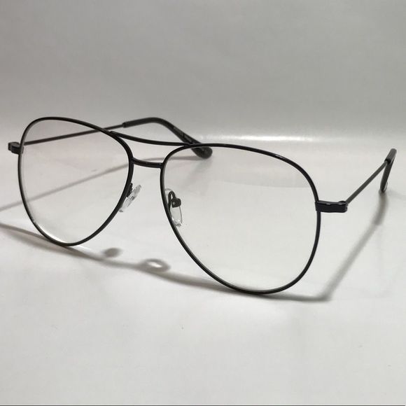 H8: BLACK Clear Lens Aviator Glasses - Picture 2 of 4
